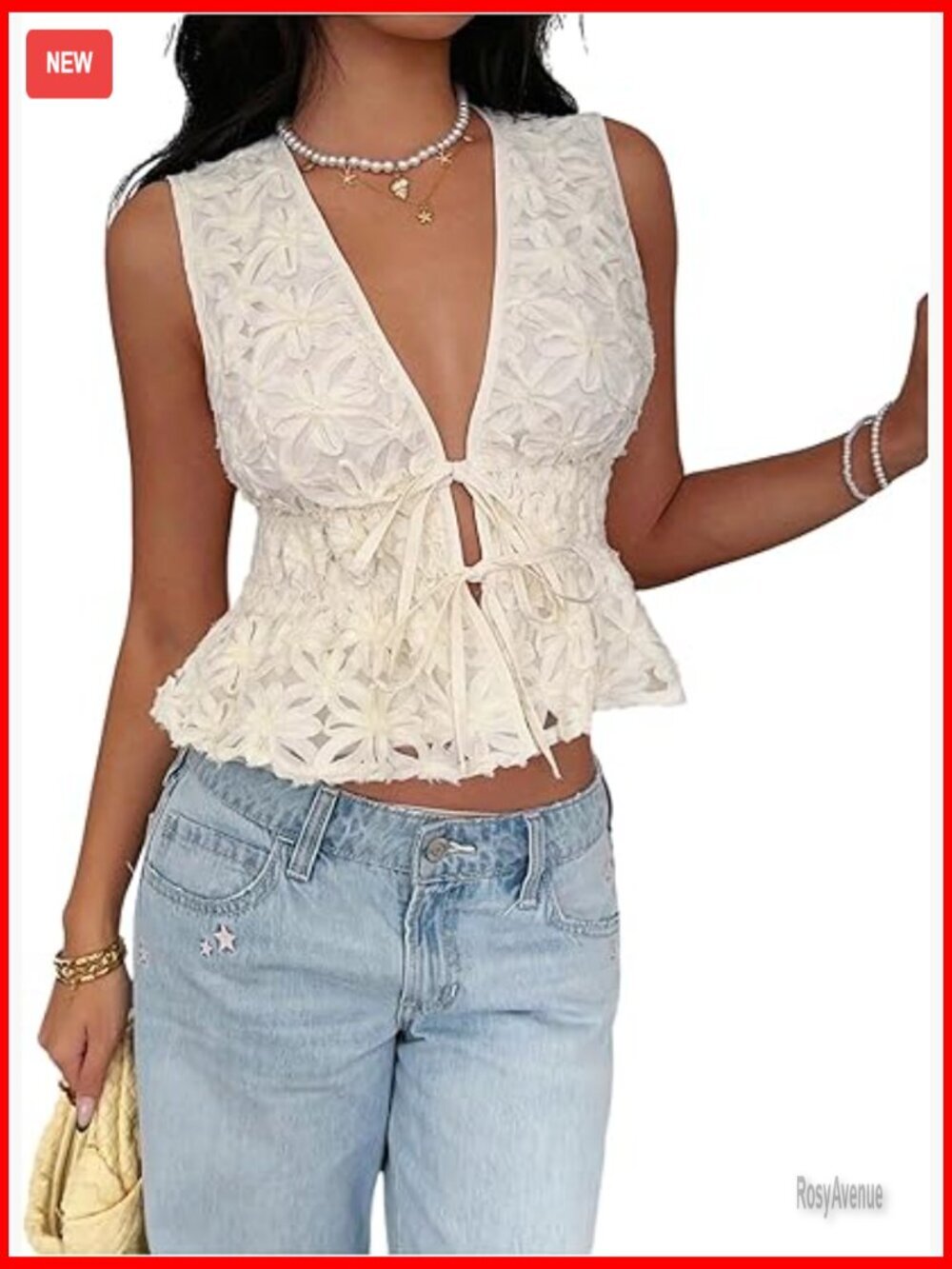 Deep V Neck Tie Front Sleeveless Peplum Blouse Sheer Ruffle Hem Tunic Top